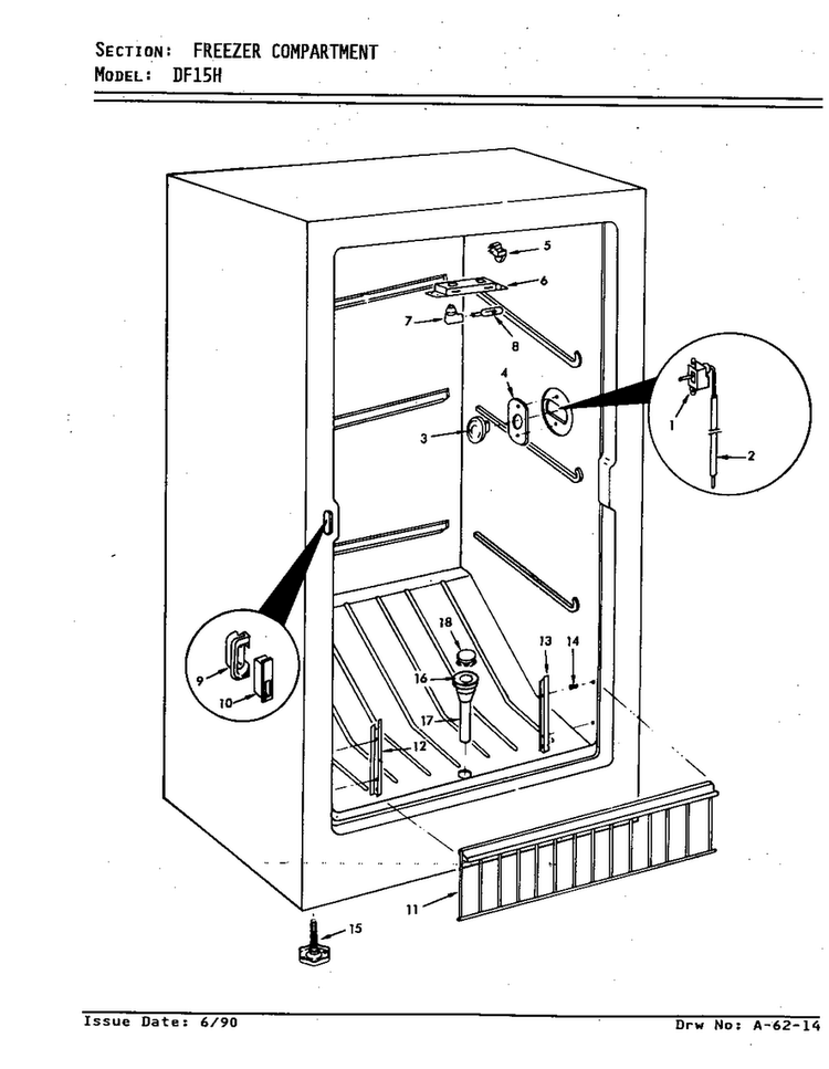 Freezer Compartment Diagram and Parts List for DF15H V5ZU3 Maytag Refrigerator