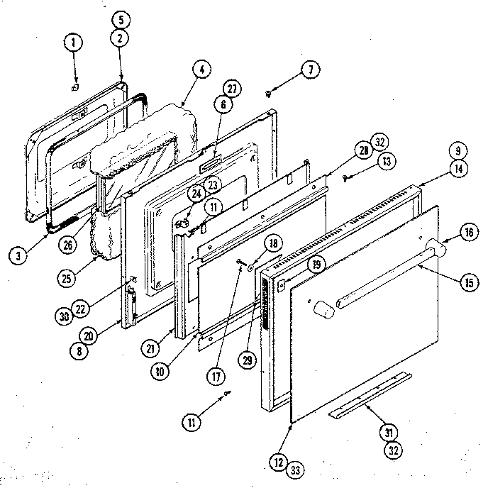 Door Diagram and Parts List for W156  Jenn-Air Wall Oven
