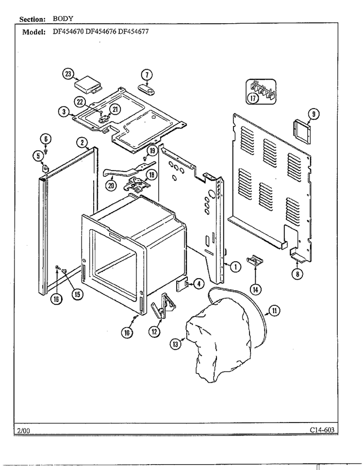 Oven/base Diagram and Parts List for DF454670  Magic Chef Range