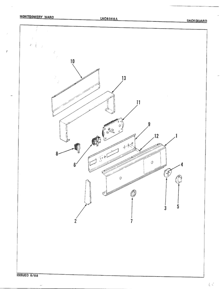 Automatic Dryer-backguard Diagram and Parts List for 8368A REV A Norge Dryer