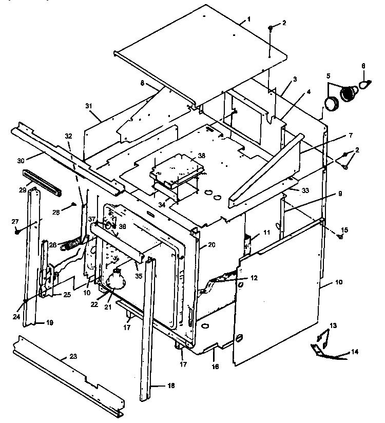 Cabinet Section Diagram and Parts List for CACO27SEW1 P41132338N Amana Range