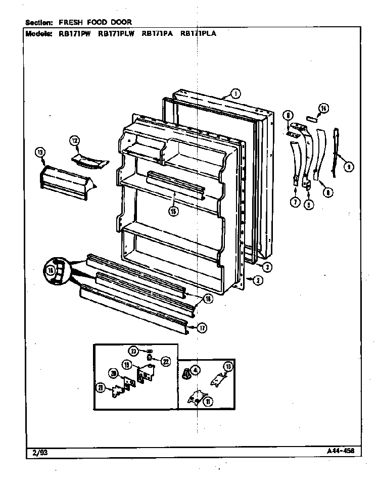 Fresh Food Door Diagram and Parts List for RB171PLA DG22A Magic Chef Refrigerator