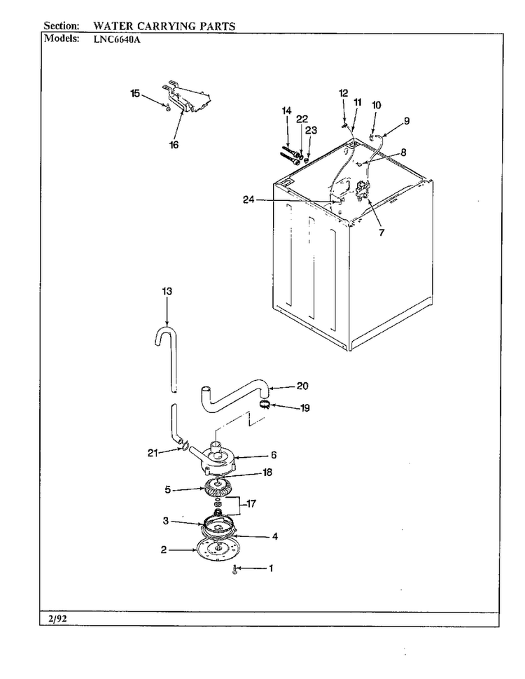 Water Carrying Parts Diagram and Parts List for 6640A REV K Norge Washer