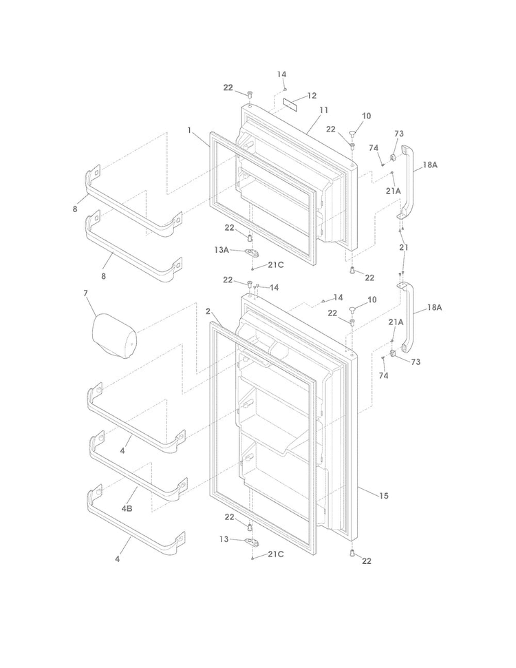 Door Diagram and Parts List for CRT182HNW4  Crosley Refrigerator