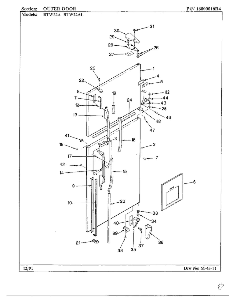 Outer Door Diagram and Parts List for 22752  Maytag Refrigerator