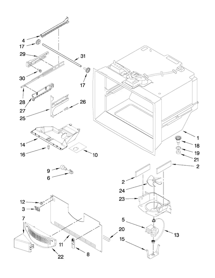 Freezer Liner Parts Diagram and Parts List for JFC2089WEP5  Jenn-Air Refrigerator