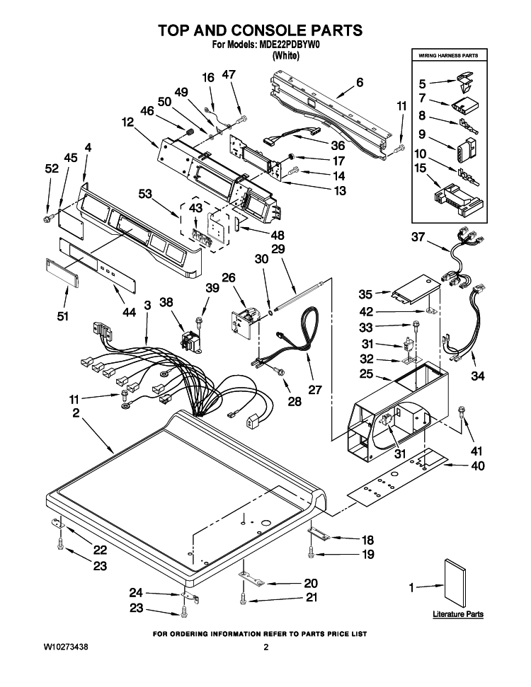 TOP AND CONSOLE PARTS Diagram and Parts List for MDE22PDBYW0  Maytag Dryer