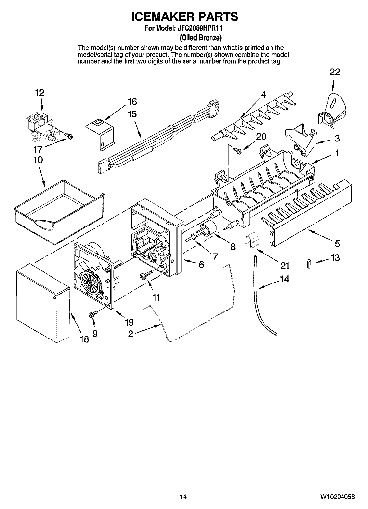 ICEMAKER PARTS, OPTIONAL PARTS (NOT INCLUDED) Diagram and Parts List for JFC2089HPR11  Jenn-Air Refrigerator