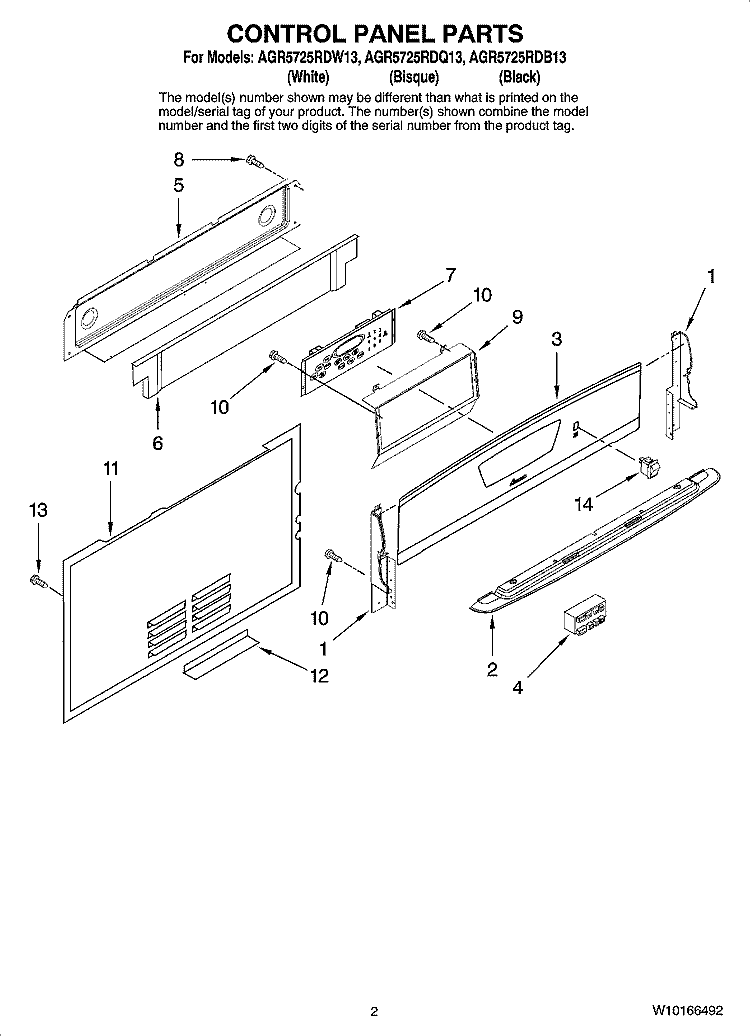 CONTROL PANEL PARTS Diagram and Parts List for AGR5725RDB13  Amana Range
