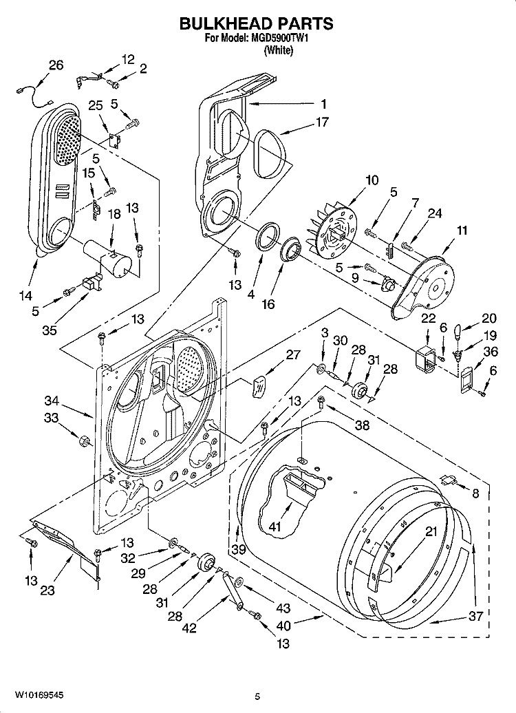 BULKHEAD PARTS Diagram and Parts List for MGD5900TW1  Maytag Dryer