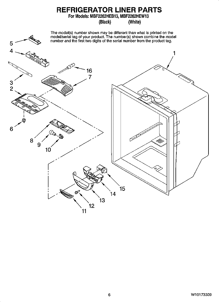 REFRIGERATOR LINER PARTS Diagram and Parts List for MBF2262HEB13  Maytag Refrigerator