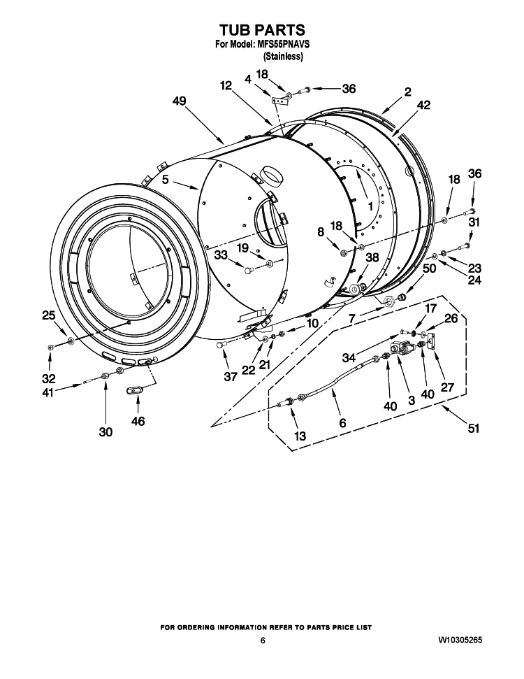 TUB PARTS Diagram and Parts List for MFS55PNAVS  Maytag Washer