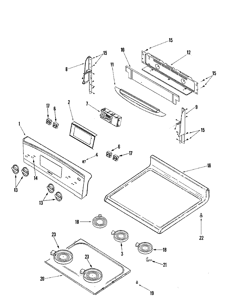 CONTROL PANEL / TOP ASSEMBLY Diagram and Parts List for JER8785RAF  Jenn-Air Range