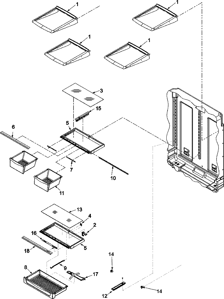 REFRIGERATOR SHELVING Diagram and Parts List for ABD2533DEB ABD2533DEx2 Amana Refrigerator