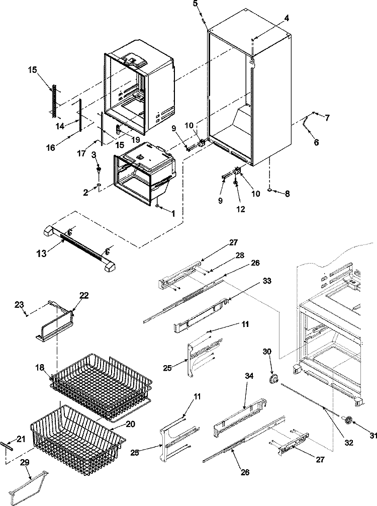 INTERIOR CABINET & FREEZER SHELVING Diagram and Parts List for ABD2533DEB ABD2533DEx2 Amana Refrigerator