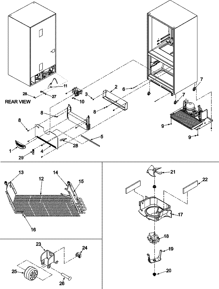 EVAPORATOR AREA & ROLLERS Diagram and Parts List for ABD2533DEB ABD2533DEx2 Amana Refrigerator