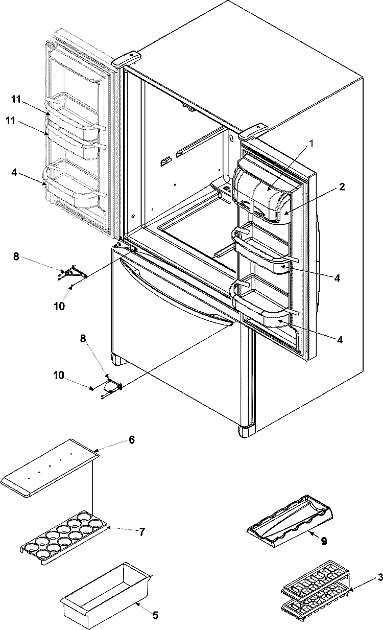 REF DR STORAGE & CENTER HINGES Diagram and Parts List for AFB2534FES AFB2534FES0 Amana Refrigerator