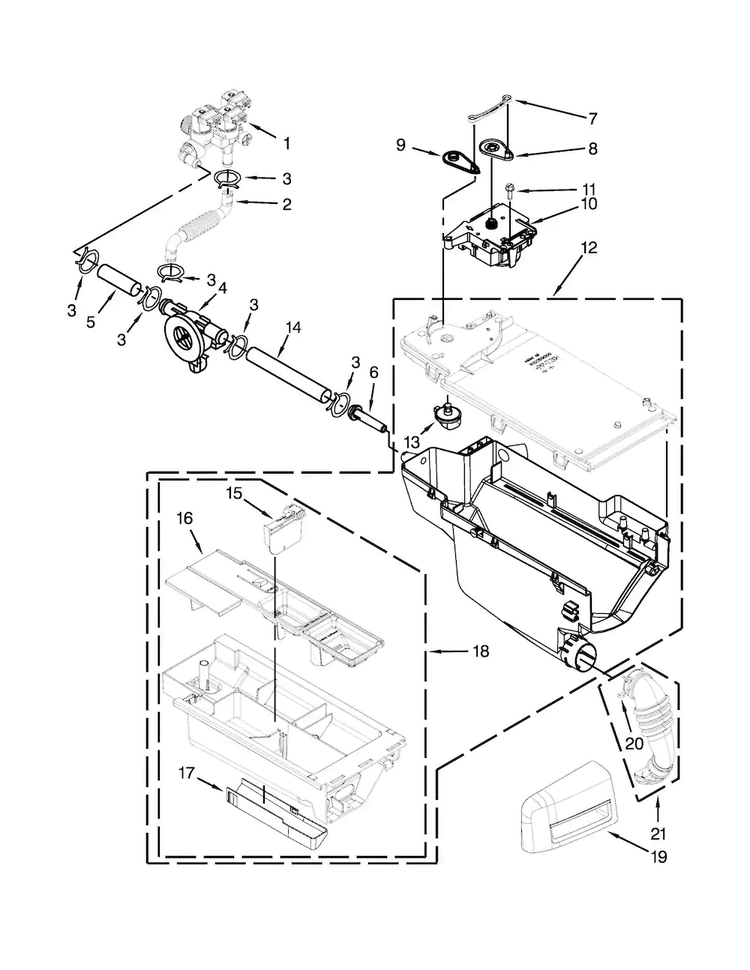 Dispenser Parts Diagram and Parts List for MHW7000XG1  Maytag Washer