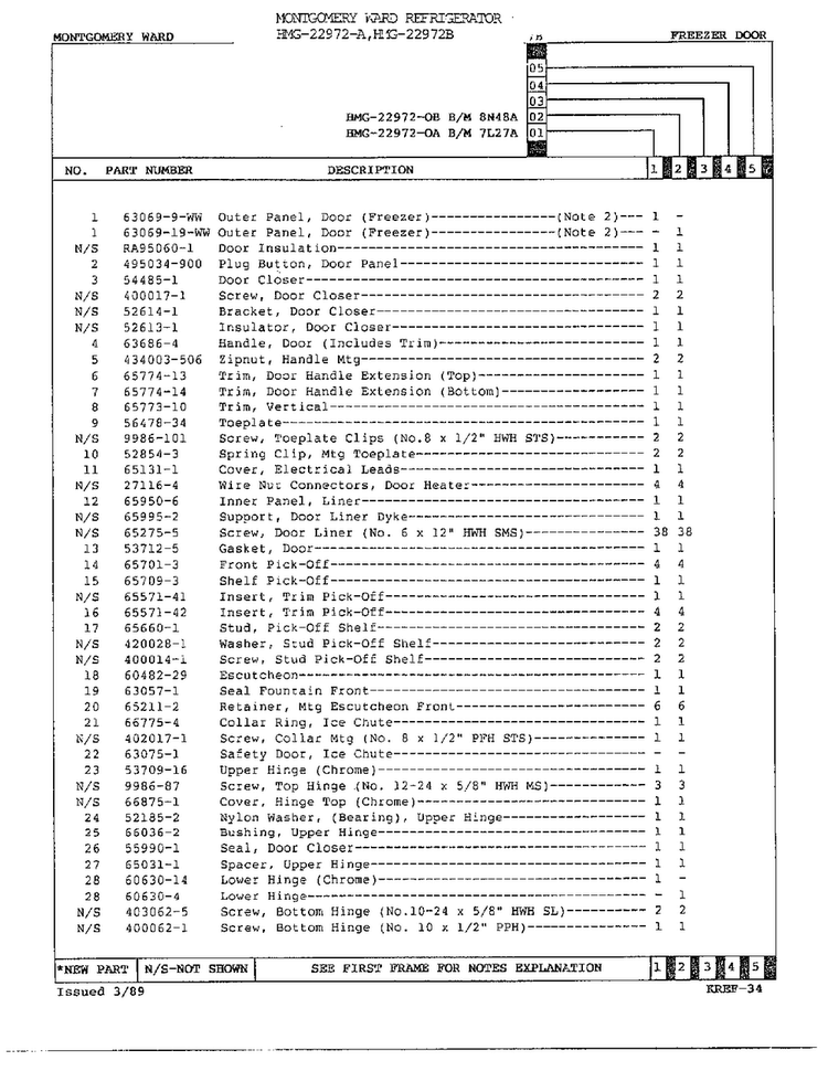 Freezer Door Assembly Page 2 Diagram and Parts List for 22972A  Admiral Refrigerator