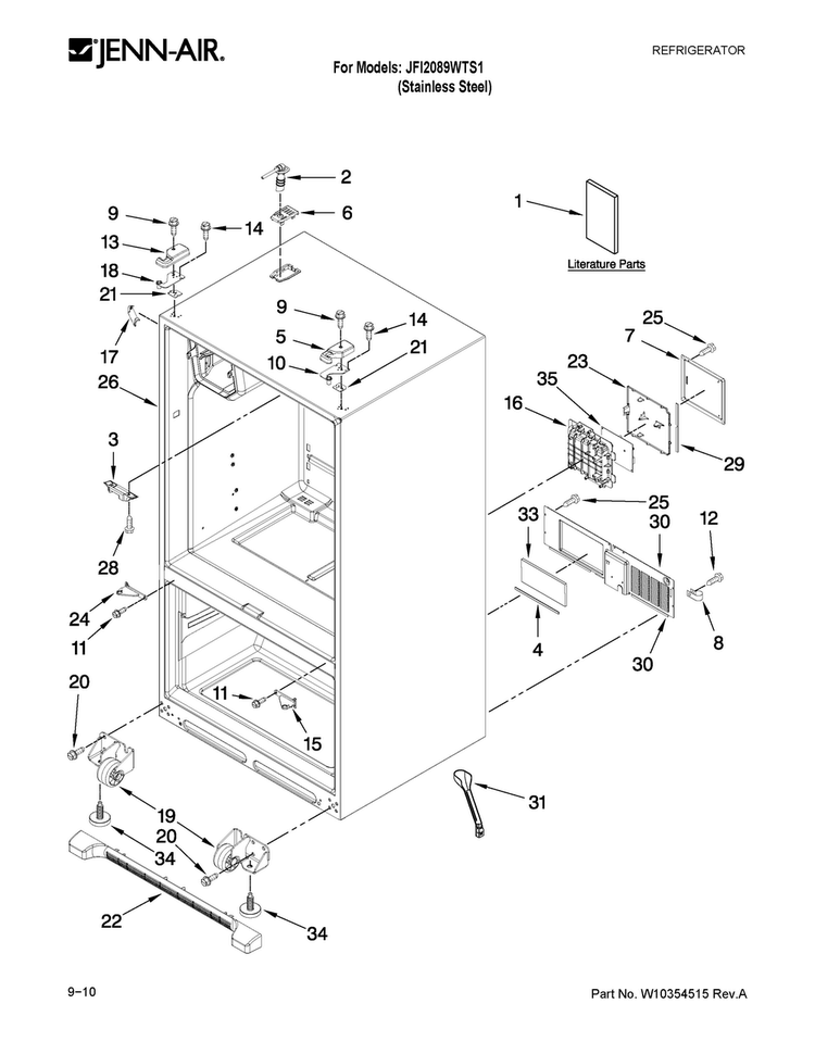 Cabinet Parts Diagram and Parts List for JFI2089WTS1  Jenn-Air Refrigerator