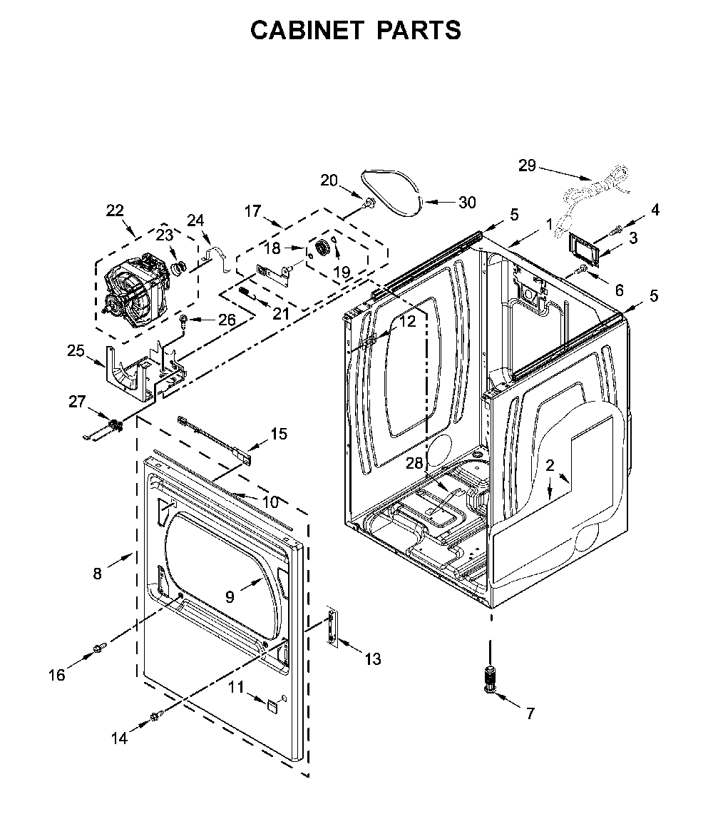 Cabinet parts Diagram and Parts List for MGD6230RHW0  Maytag Dryer