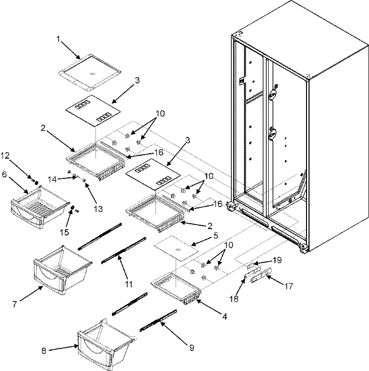 CRISPER ASSEMBLY Diagram and Parts List for MSD2660KES  Maytag Refrigerator
