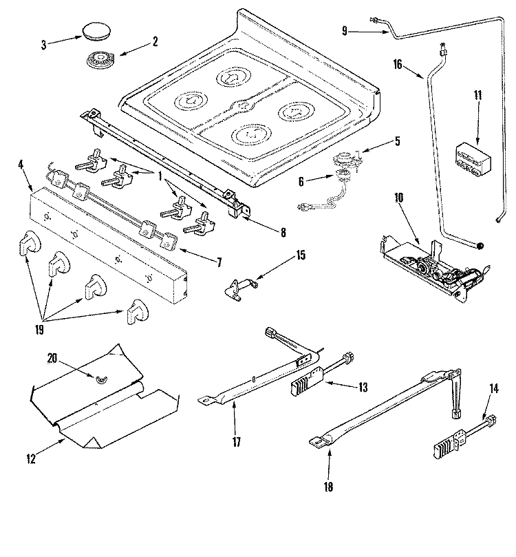 GAS CONTROLS Diagram and Parts List for JGR8885RDP  Jenn-Air Range