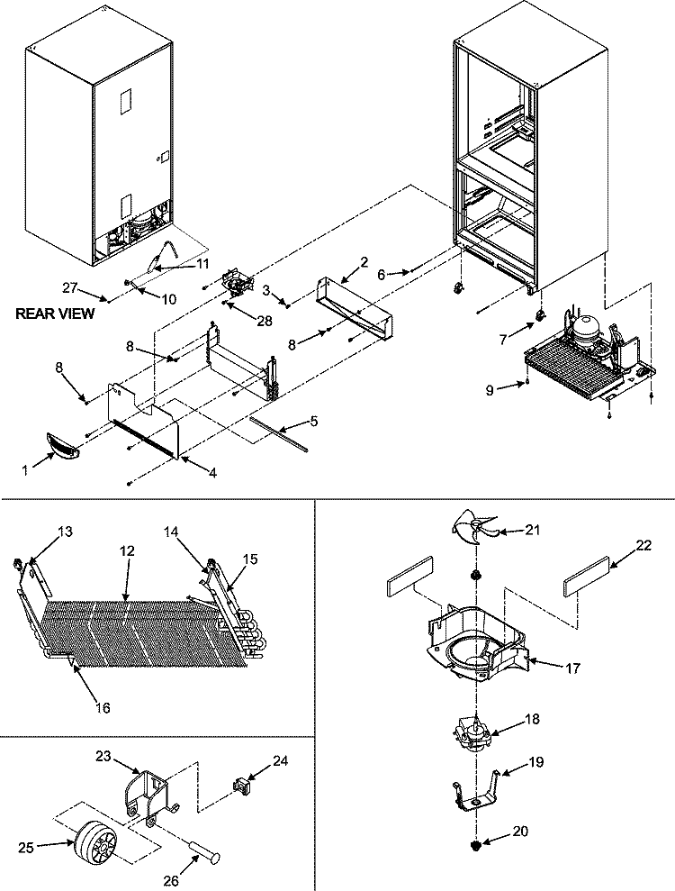 EVAPORATOR / EVAP MOTOR / FRONT ROLLERS Diagram and Parts List for MBR1952KES  Maytag Refrigerator