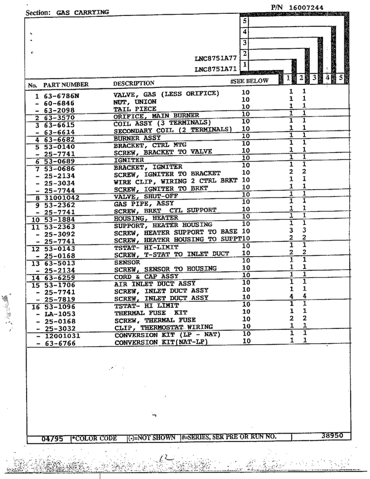 Gas Carrying Page 2 Diagram and Parts List for LNC8751A71  Maytag Dryer