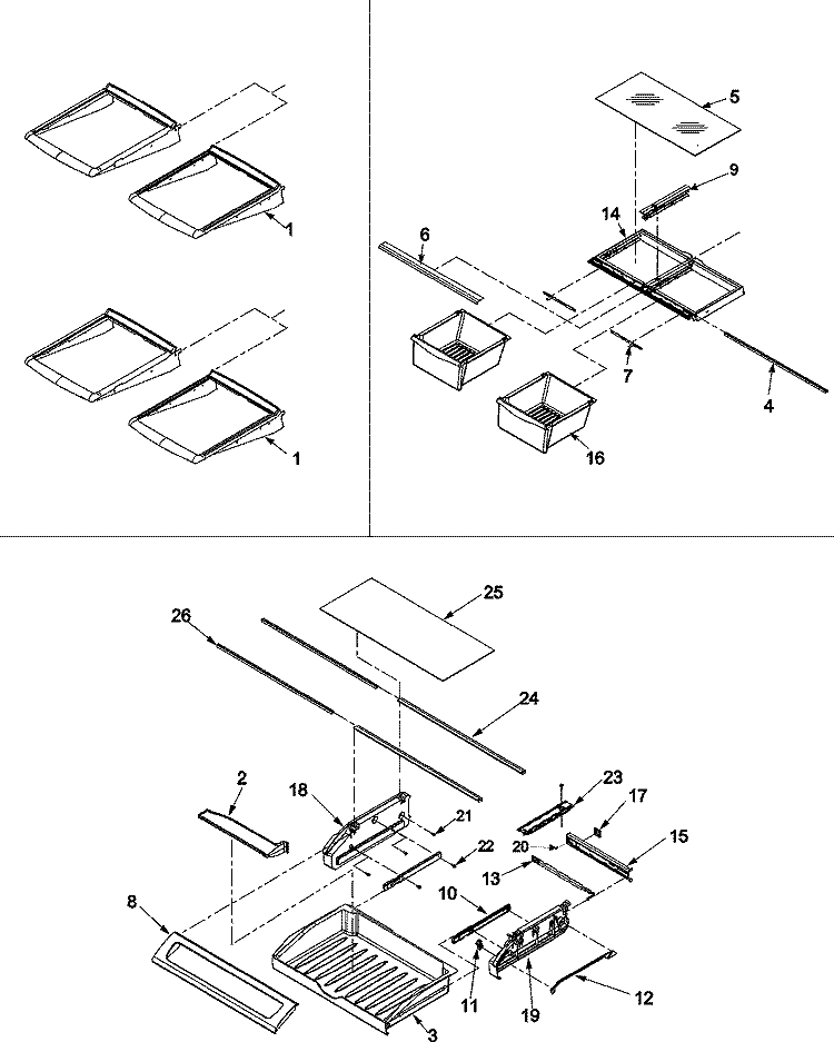 REFRIGERATOR SHELVING Diagram and Parts List for AFF2534FEB  Amana Refrigerator