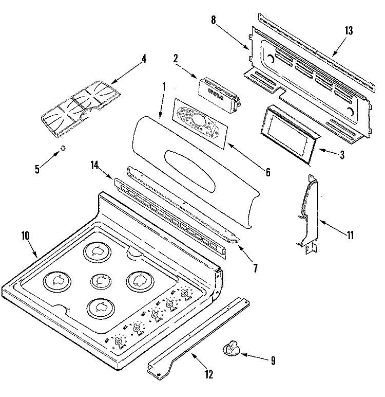 CONTROL PANEL / TOP ASSEMBLY Diagram and Parts List for MGR6775BDS  Maytag Range