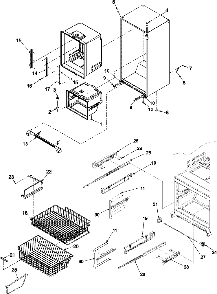 1NTERIOR CABINET & FREEZER SHELVING Diagram and Parts List for ABL2522FES ABL2522FES0 Amana Refrigerator
