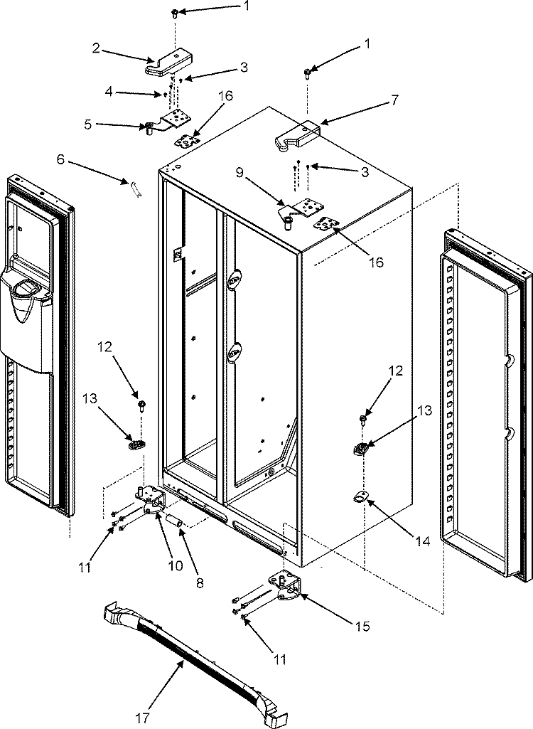 HINGES & TOE GRILLE (SERIES 12) Diagram and Parts List for JSD2697KEY  Jenn-Air Refrigerator