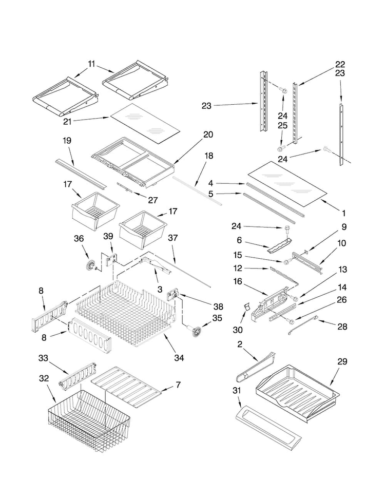 Shelf Parts Diagram and Parts List for JFC2089WEM1  Jenn-Air Refrigerator