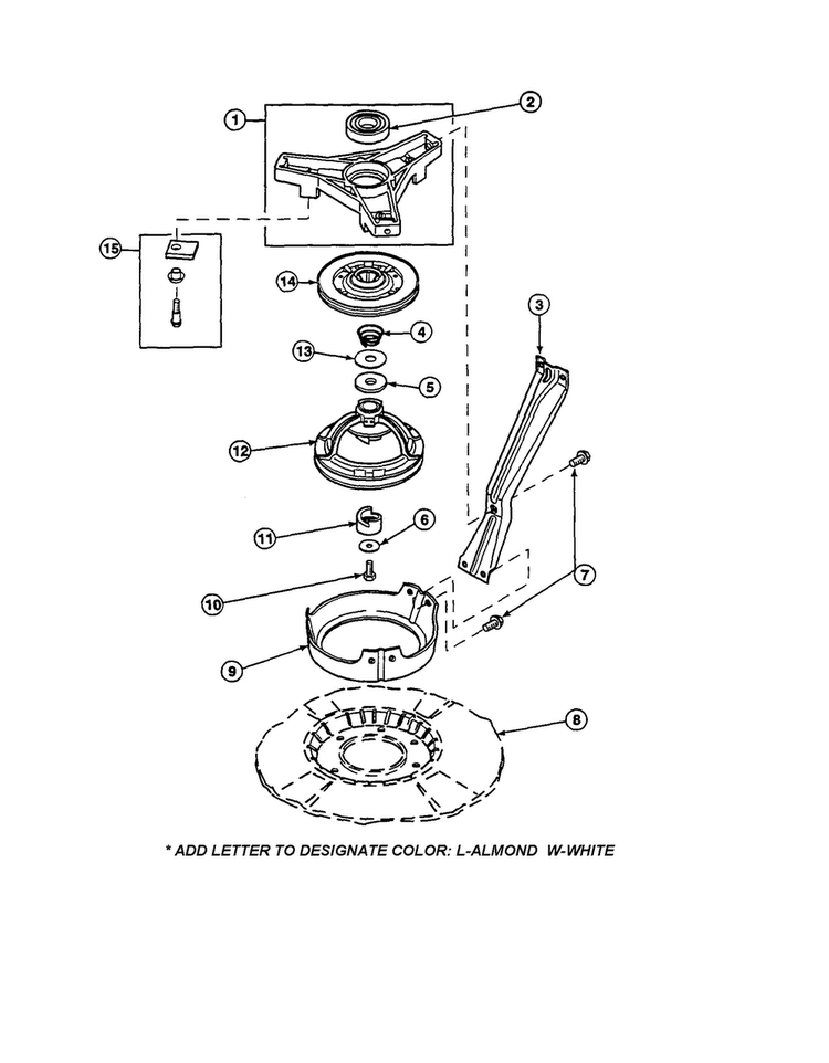 Bearing Housing/brake/pulley Diagram and Parts List for LW2001W2-PLW2001W2A  Amana Washer