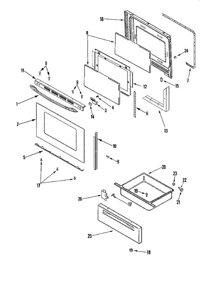 DOOR / DRAWER Diagram and Parts List for MERS751BAQ  Maytag Range