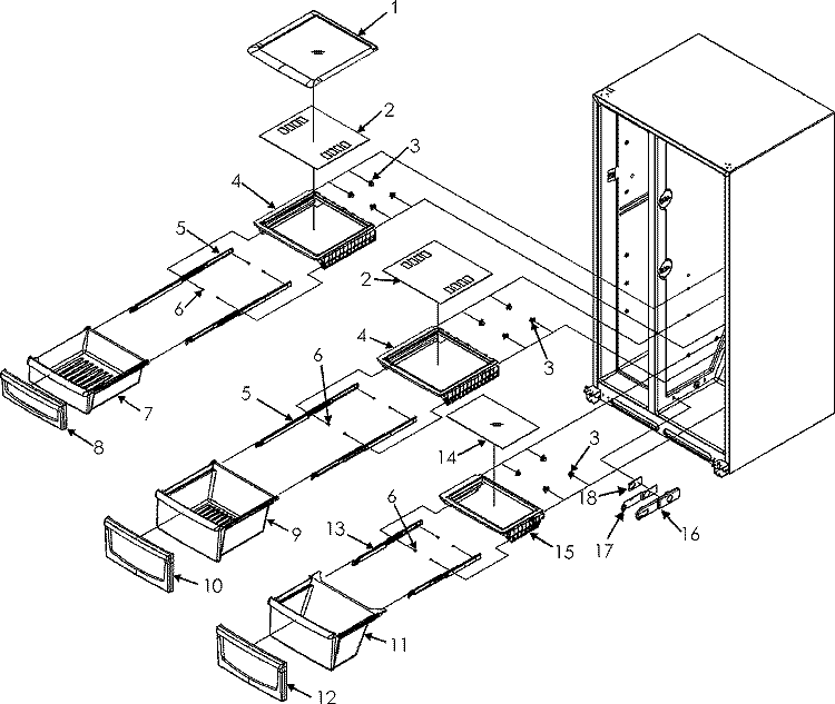 CRISPER ASSEMBLY Diagram and Parts List for JSD2695KGB  Jenn-Air Refrigerator