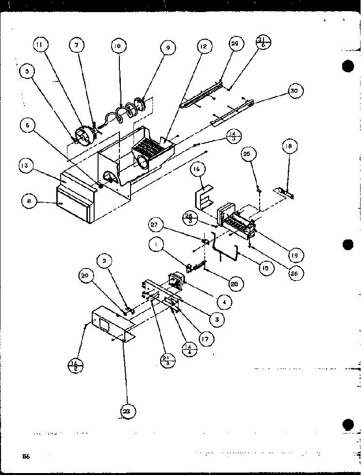 Ice Bucket And Ice Maker Diagram and Parts List for SBD20K-P1117701W  Amana Refrigerator