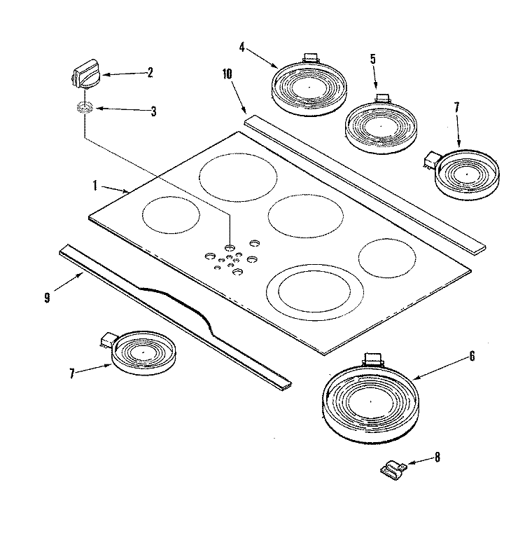 TOP ASSEMBLY Diagram and Parts List for JEC9530BDS  Jenn-Air Cooktop