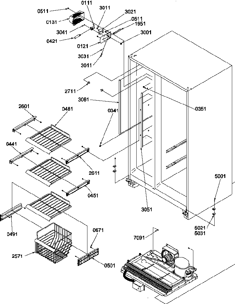 Freezer Shelves & Light Diagram and Parts List for SXD322L-P1305703WL  Amana Refrigerator