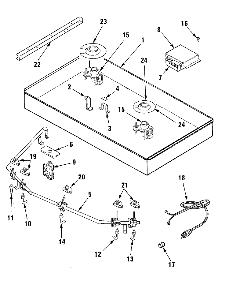 BODY Diagram and Parts List for JGC9536BDF  Jenn-Air Cooktop