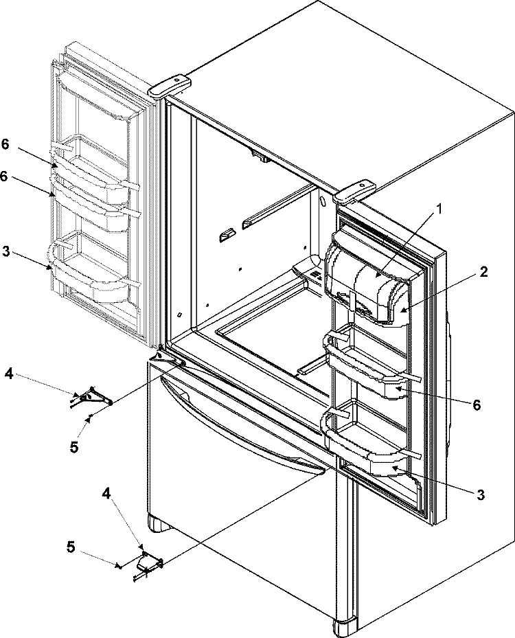 REF DR STORAGE & CENTER HINGES Diagram and Parts List for AFF2534FEB  Amana Refrigerator