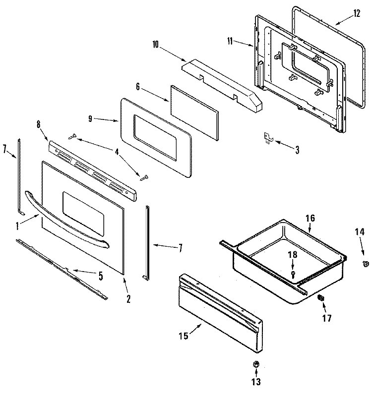 DOOR / DRAWER Diagram and Parts List for MER4351AAB  Maytag Range