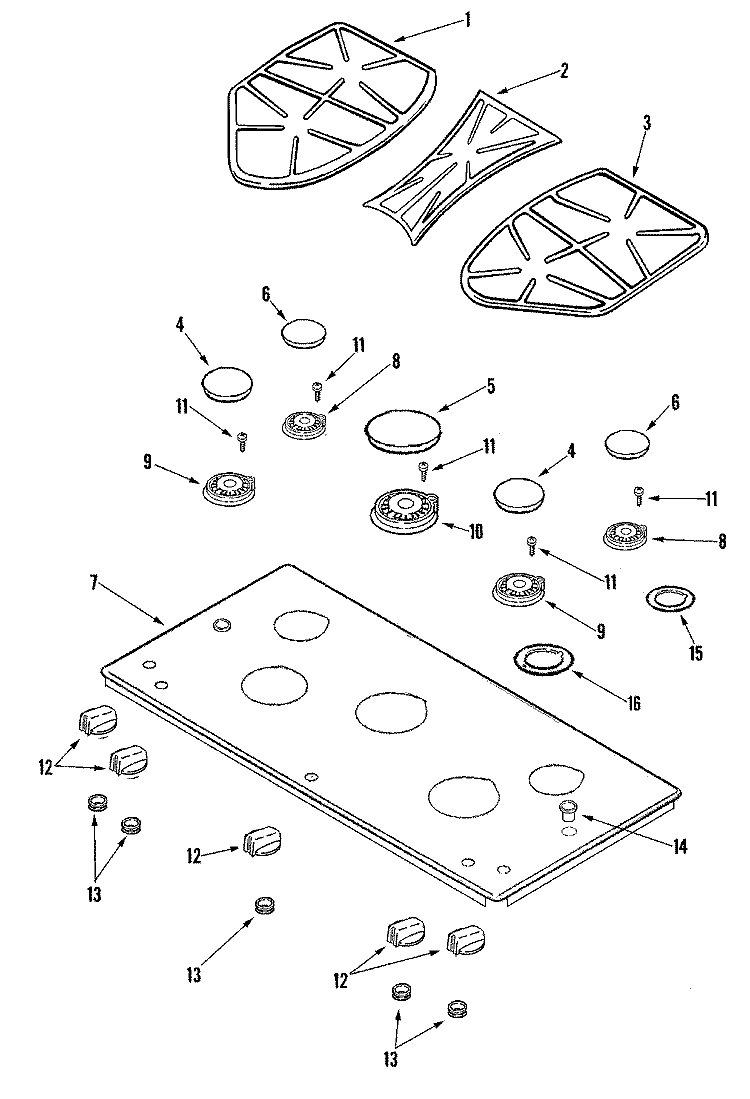 TOP ASSEMBLY Diagram and Parts List for JGC9536BDF  Jenn-Air Cooktop