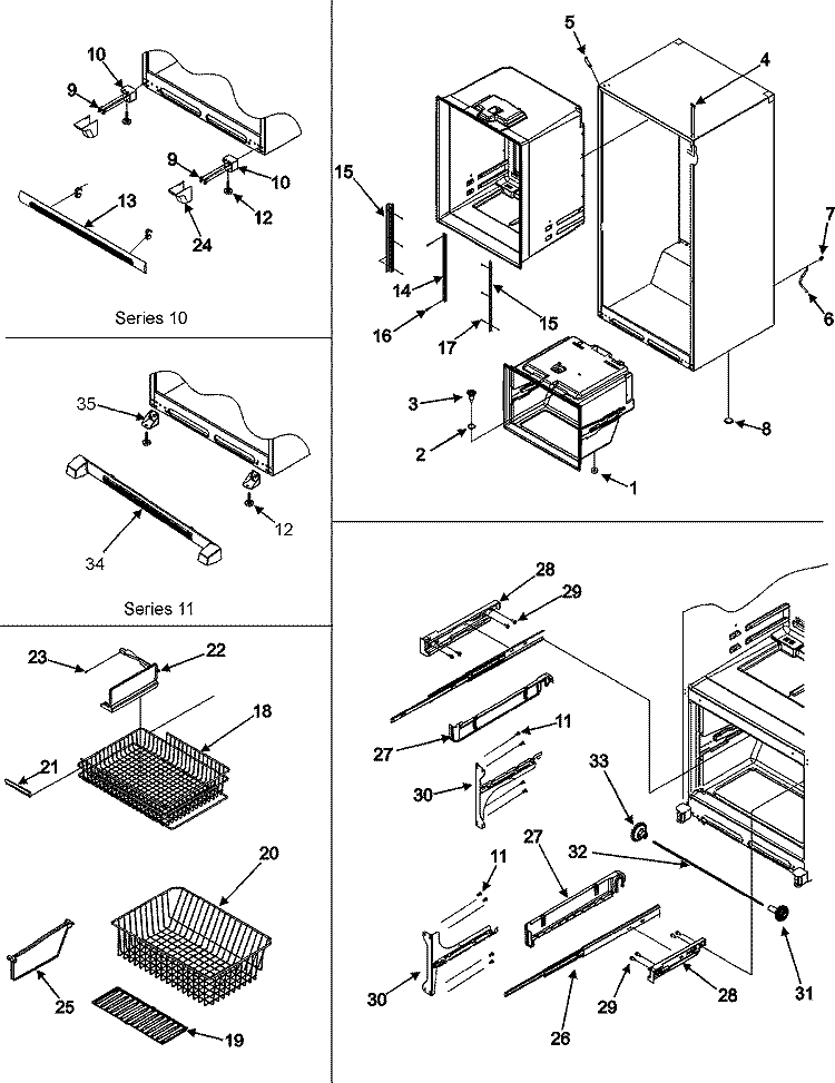 INTERIOR CABINET / TOE GRILLE / FRZ SHELVES Diagram and Parts List for JFC2089HPY  Jenn-Air Refrigerator
