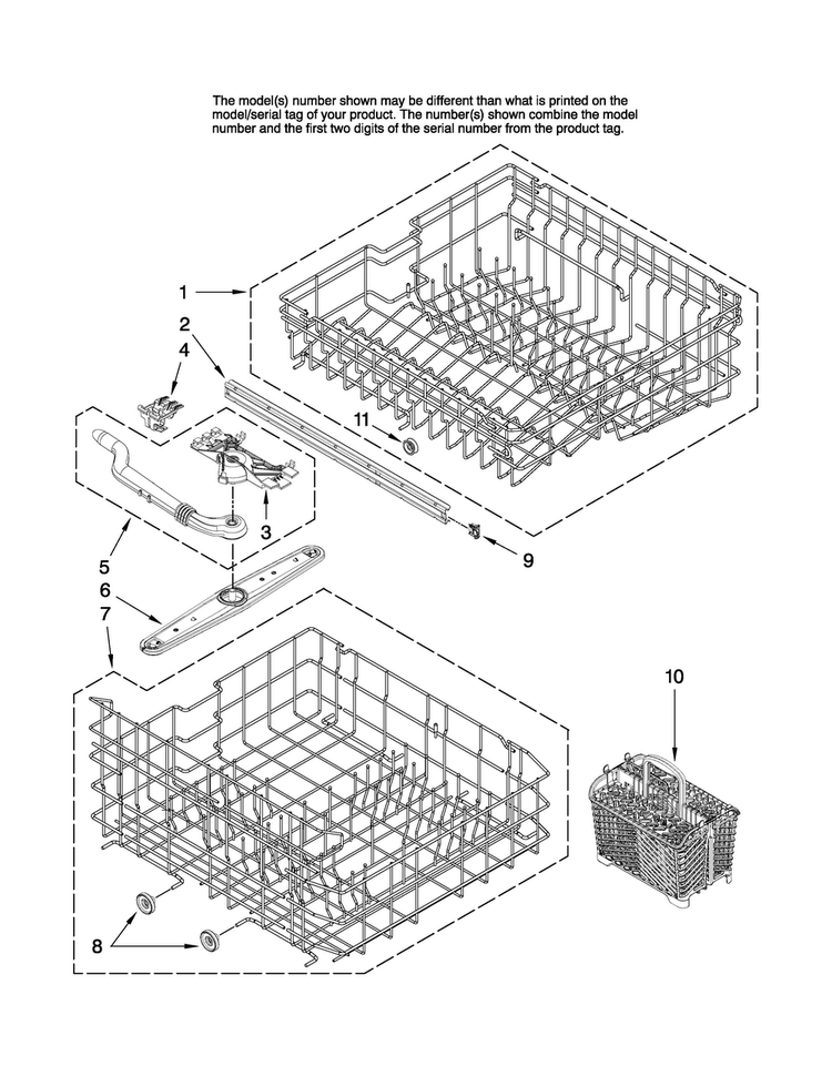 Upper And Lower Rack Parts Diagram and Parts List for MDBH968AWS1  Maytag Dishwasher