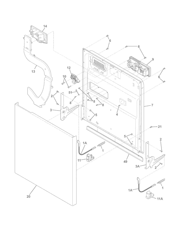 Door Diagram and Parts List for CDB900NW0A  Crosley Dishwasher