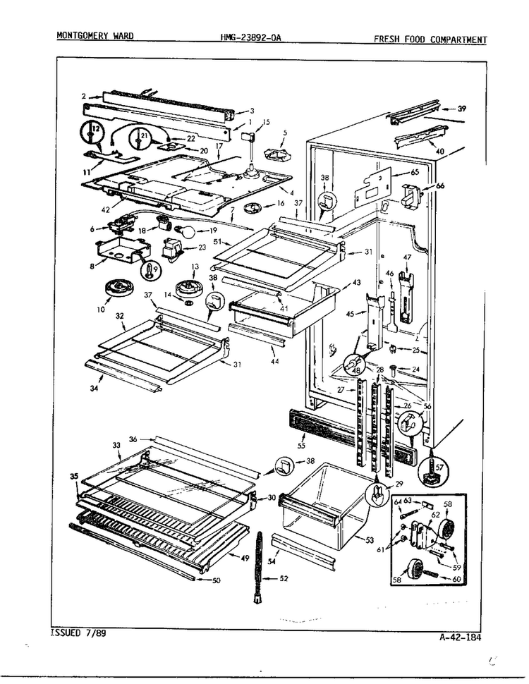 Fresh Food Compartment Diagram and Parts List for 23892-OA  Admiral Refrigerator