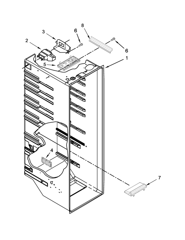 Refrigerator Liner Parts Diagram and Parts List for 8MSF25N4BW00  Maytag Refrigerator