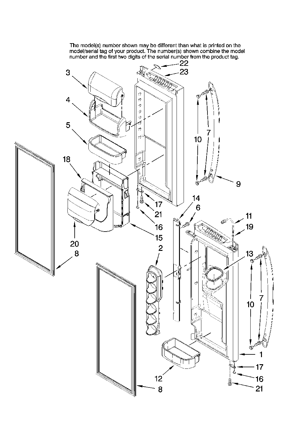 Refrigerator door parts Diagram and Parts List for MFI2569VEM0  Maytag Refrigerator